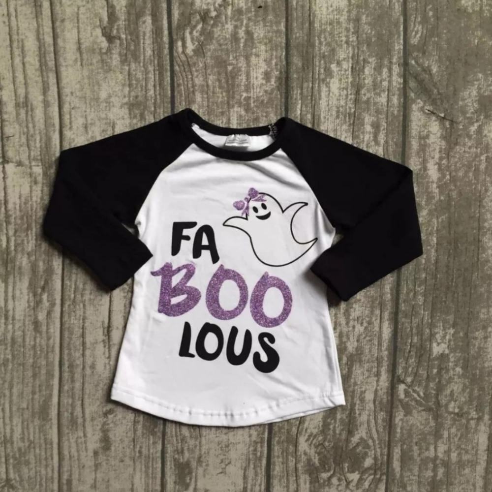 👻 New Fa-BOO-lous Girls Halloween Raglan Shirt Size 7 Ghost Glitter 3/4 Sleeve